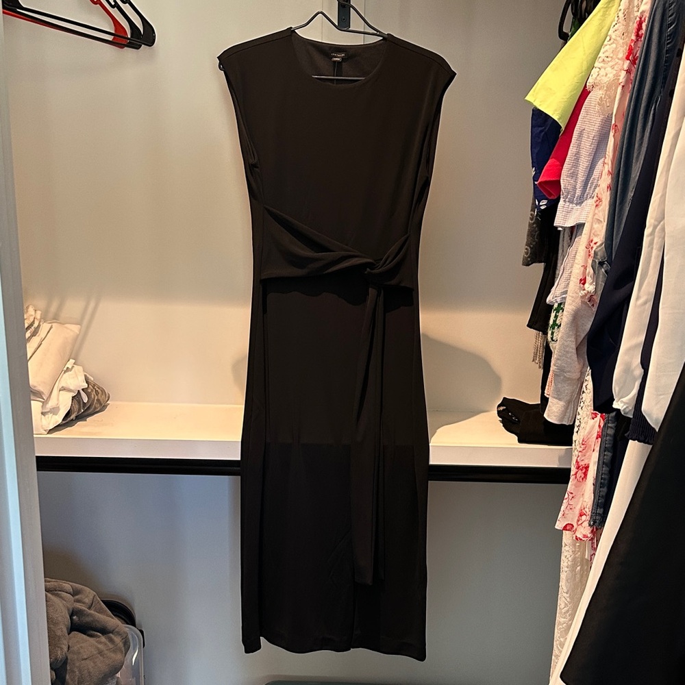 Ann Taylor Black Sleeveless Knot-Waist Midi Dress